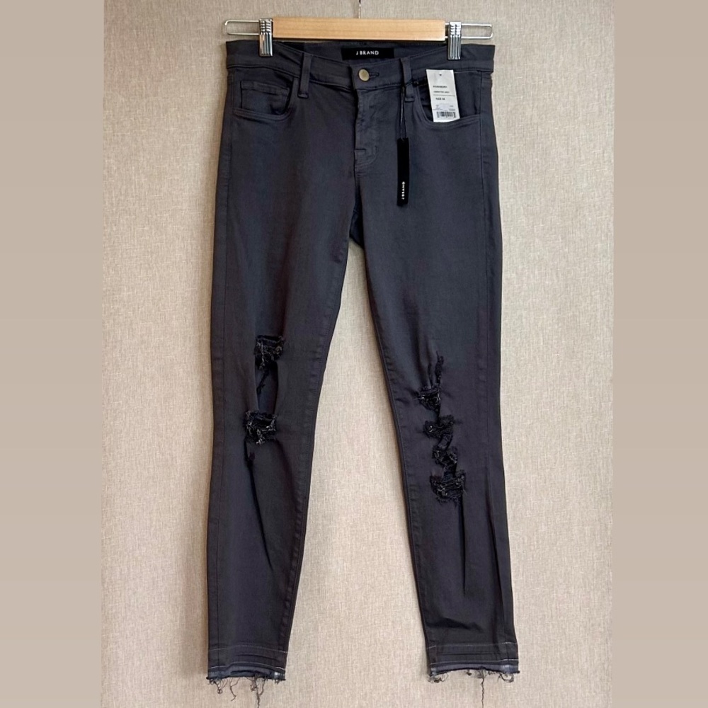 NWT J Brand Charcoal Gray Cropped Skinny Jeans w/ Raw Hem, Size 26